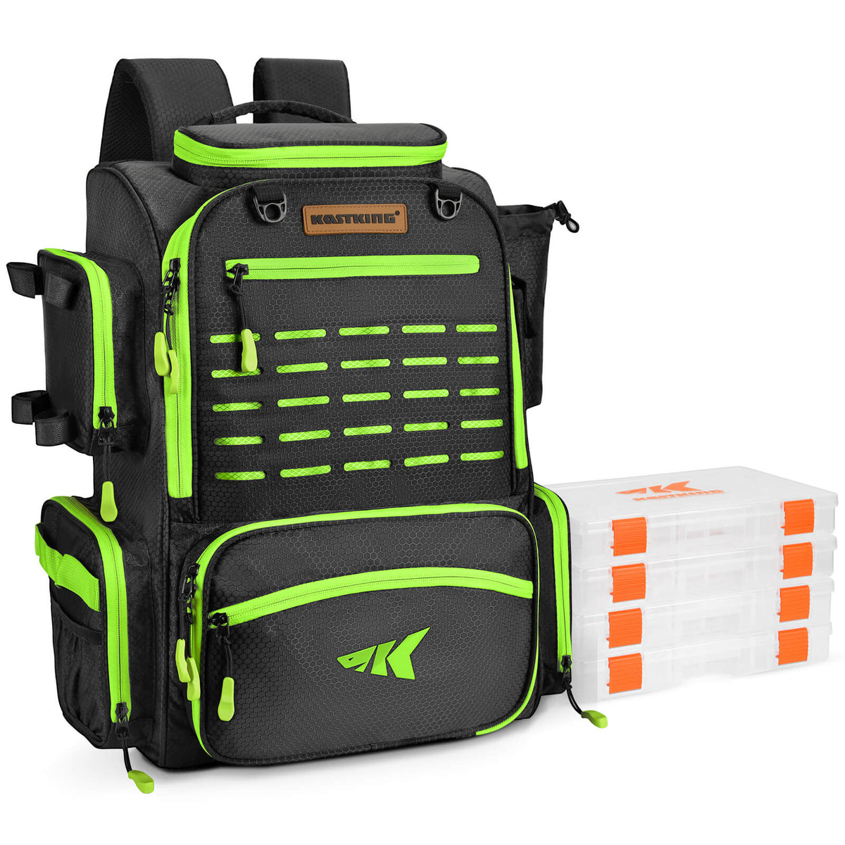 KastKing Bait Boss Fishing Tackle Backpack with Rod Holders 4 Tackle Boxes