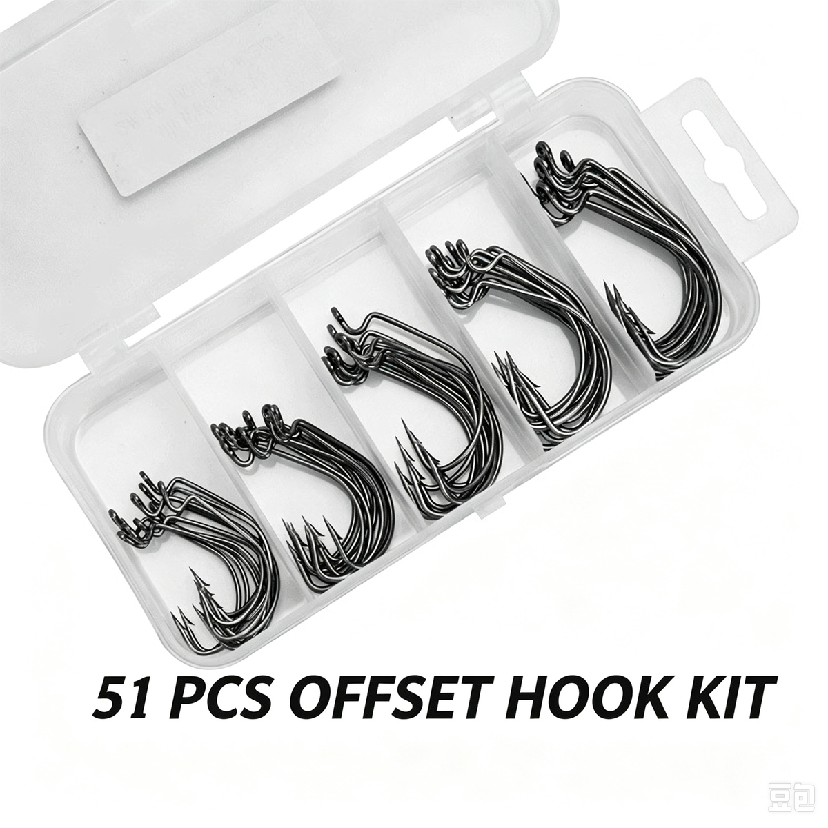 51‑Pcs Offset Worm Hooks Kit, Thin‑Wire Wide‑Gap Bass Hooks for Texas Rig Soft Plastic Worm Lures