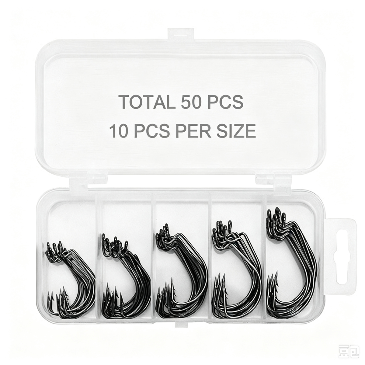 51‑Pcs Offset Worm Hooks Kit, Thin‑Wire Wide‑Gap Bass Hooks for Texas Rig Soft Plastic Worm Lures