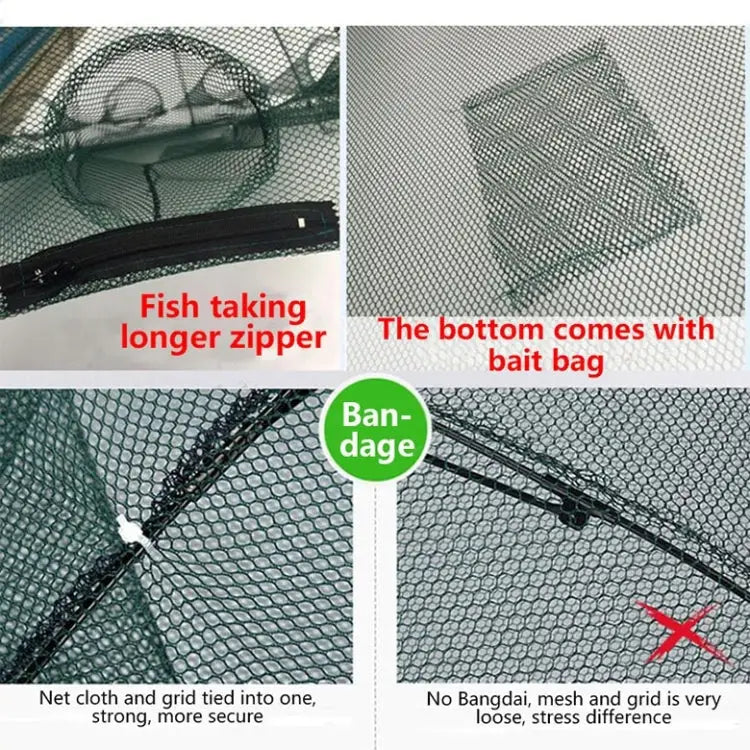 4 Holes Automatic Foldable Fishing Net Nylon Shrimp Crab Minnow Trap Fish Cast Net Fishing Tackle, 4 Holes