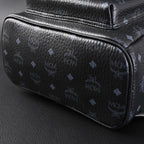 MCM Stark Visetos Medium Backpack – Black Monogram with Studded Detailing