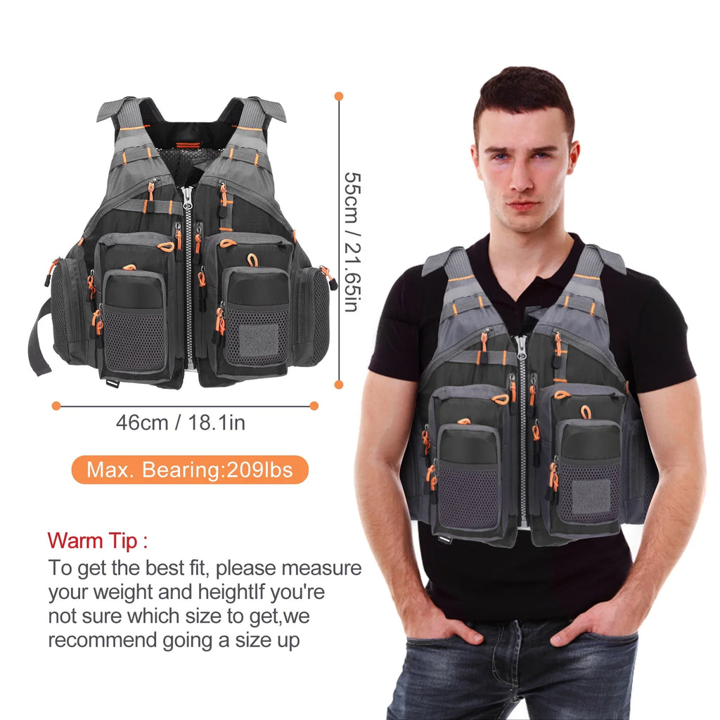 Breathable Fishing Life Vest | 11-Pocket 209 lb Flotation Jacket