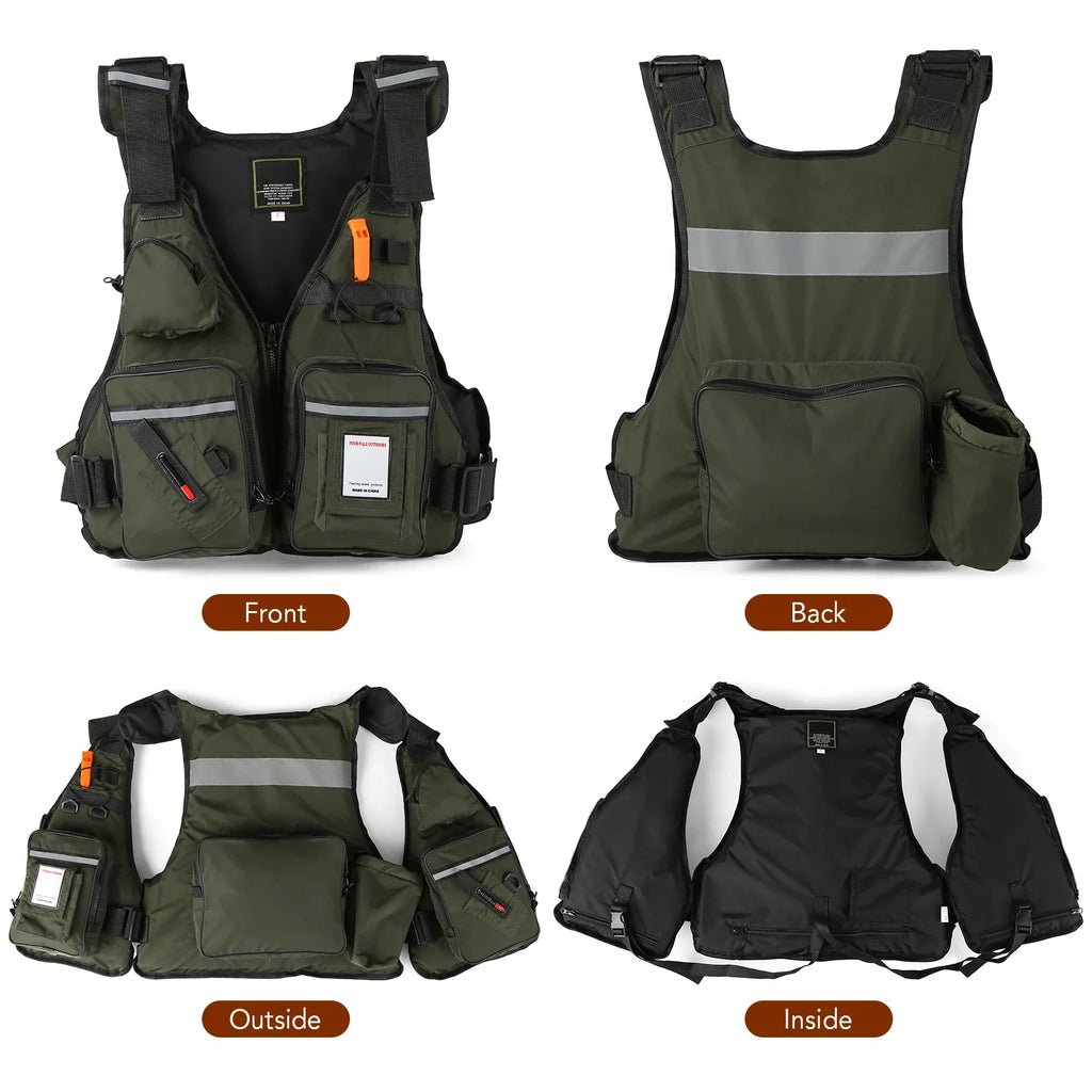Multi-pockets Fly Fishing Jacket Buoyancy Vest Water Bottle Holder